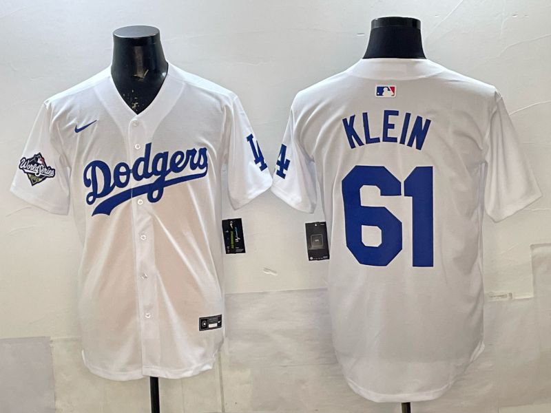 Men 2025 Nike Los Angeles Dodgers #61 Klein White Game MLB Jersey 07